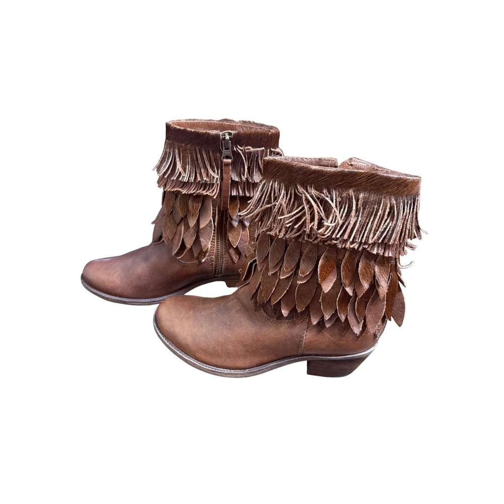 Sheridan/Mia Brown Leather Fringe Ankle Boots Western Boho Festival sz 37